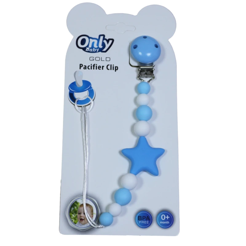 Only Baby Pacifier Clip, Star Shaped, Blue Color - Only Baby