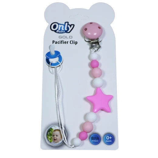 Only Baby Pacifier Clip, Star Shaped, Pink Color Only Baby Pacifier Clip, Star Shaped, Pink Color