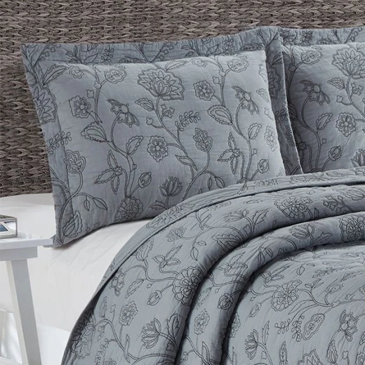 Nova home bed spread set, charlotte embroidered, grey color, king size - Nova Home - Image 2