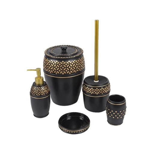 طقم إكسسوارات الحمام, باللون الأسود, 5 قطع من إيريا طقم إكسسوارات الحمام, باللون الأسود, 5 قطع من إيريا