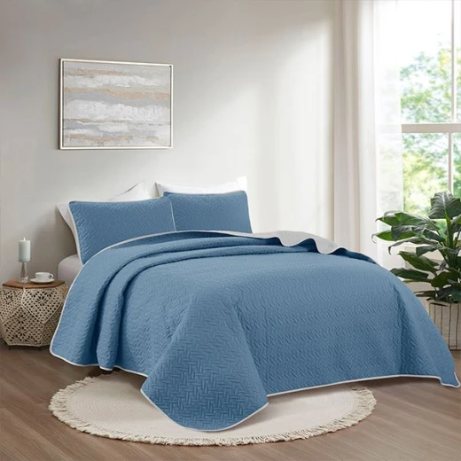 Nova home cross double face bedspread set, blue and silver color, twin size, 3 pieces Nova home cross double face bedspread set, blue and silver color, twin size, 3 pieces