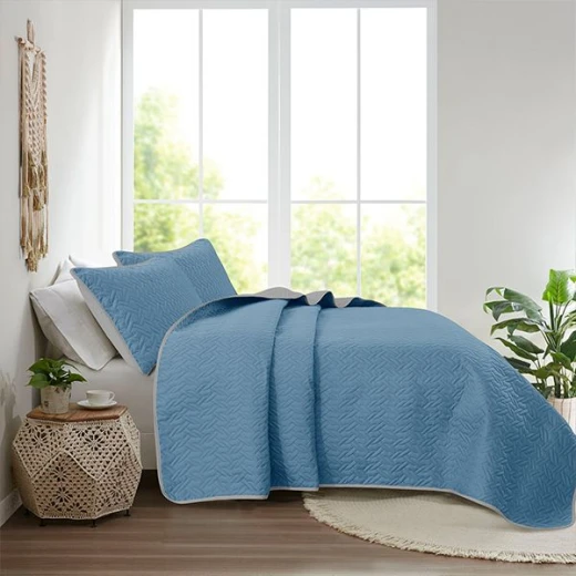 Nova home cross double face bedspread set, blue and silver color, twin size, 3 pieces - Nova Home - Image 4