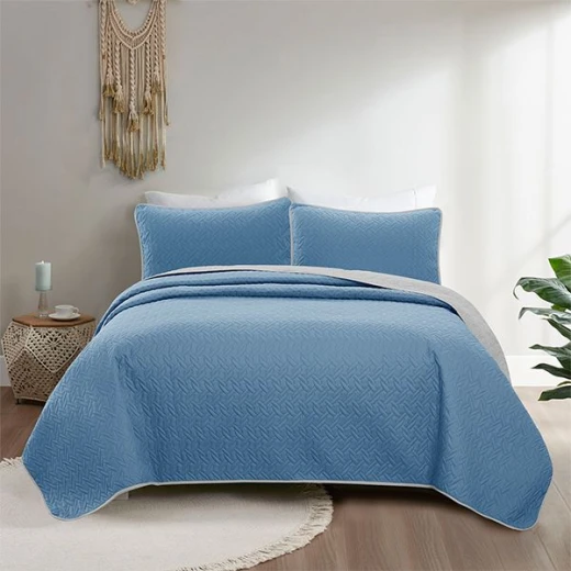 Nova home cross double face bedspread set, blue and silver color, twin size, 3 pieces - Nova Home - Image 3