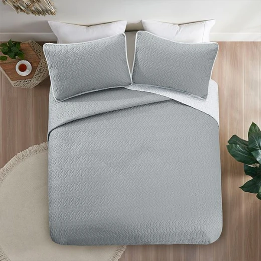 Nova home cross double face bedspread set, grey and silver color, twin size, 3 pieces - Nova Home - Image 4