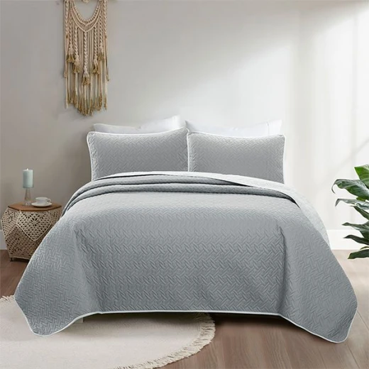 Nova home cross double face bedspread set, grey and silver color, twin size, 3 pieces - Nova Home - Image 6