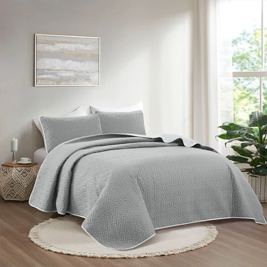 Nova home cross double face bedspread set, grey and silver color, twin size, 3 pieces Nova home cross double face bedspread set, grey and silver color, twin size, 3 pieces