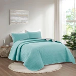 Nova home cross double face bedspread set, turquoise and silver color, king size, 4 pieces 270x250 cm - Nova Home