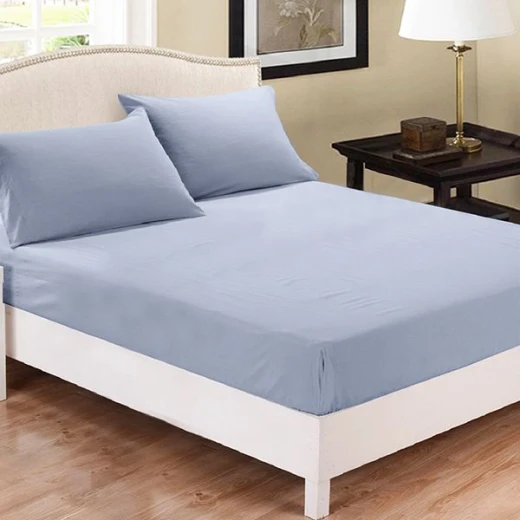 Fieldcrest plain fitted sheet set, cotton, blue color, queen size, 3 pieces Fieldcrest plain fitted sheet set, cotton, blue color, queen size, 3 pieces