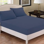 Fieldcrest Plain Fitted Sheet Set, Cotton, Navy Blue Color, Queen Size, 3 Pieces - Fieldcrest