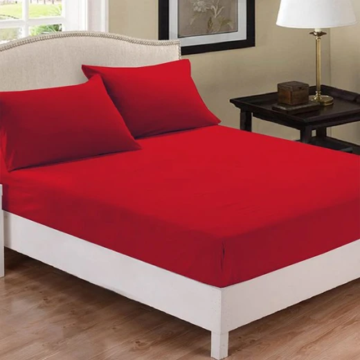 Fieldcrest plain fitted sheet set, cotton, red color, queen size, 3 pieces Fieldcrest plain fitted sheet set, cotton, red color, queen size, 3 pieces