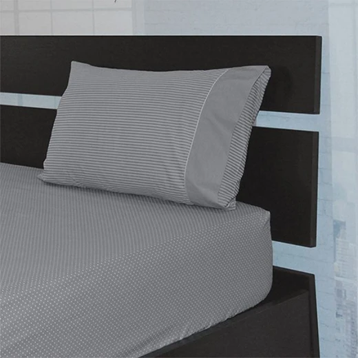 Cannon dots and stripes fitted sheet set, poly cotton, grey color, king size, 3 pieces - Cannon - Image 2
