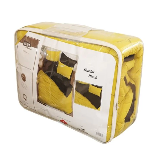 Nova home plain comforter set, yellow and black color, king size, 6 pieces - Nova Home - Image 4
