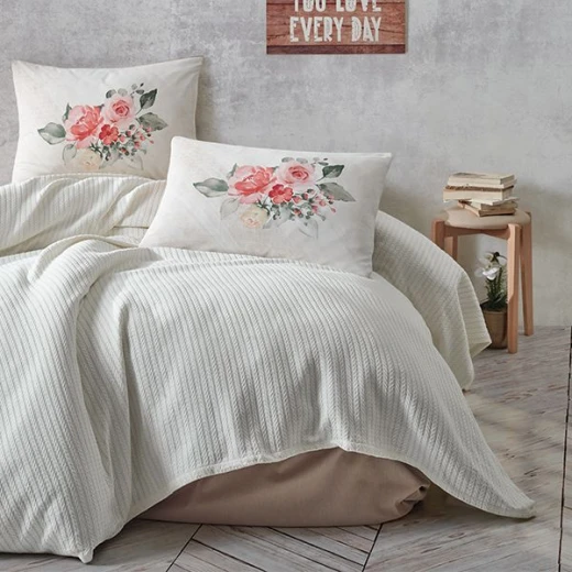 Nova Home Rosanna Pique Bedspread Set, Cream Color, King Size, 4 Pieces