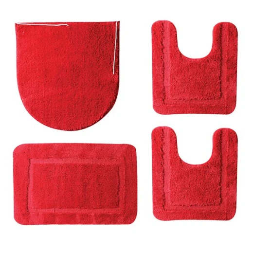 Nova Home Table Tufted Bath Mat Set, Red Color, 4 Pieces Nova Home Table Tufted Bath Mat Set, Red Color, 4 Pieces
