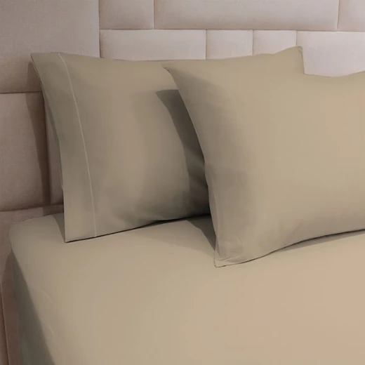 طقم شرشف مطاط بتصميم سادة, قطن, باللون البني فاتح, حجم مفرد كبير, قطعتين من فيلدكريست - فيلدكريست - Image 2