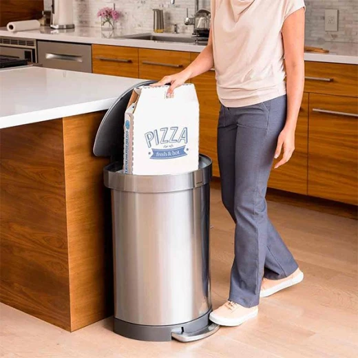 سلة مهملات شبه دائرية, ستانلس ستيل, باللون الفضي, 60 لتر من سيمبل هيومين - سيمبل هيومين - Image 2