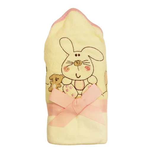 Soft Baby Bath Towel, Rabbit Design, Pink Color
