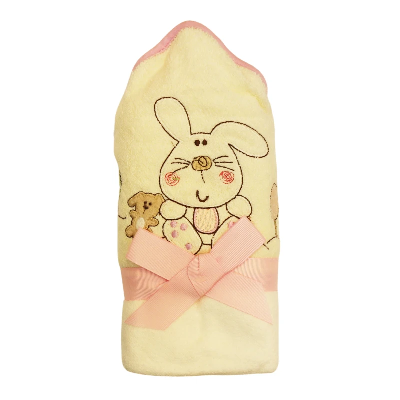 Soft Baby Bath Towel, Rabbit Design, Pink Color