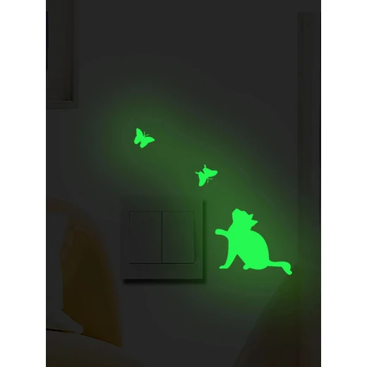 ملصق حائط مضيء, بتصميم قطة وفراشات - Image 3