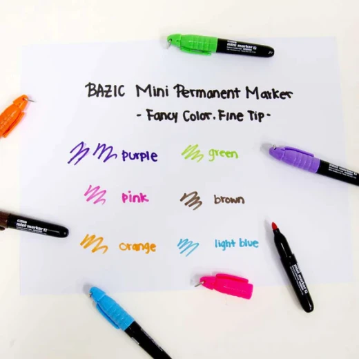 Bazic Fine Tip Mini Permanent Marker Cap Clip, Fancy Colors, 6Pack - Carioca - Image 3