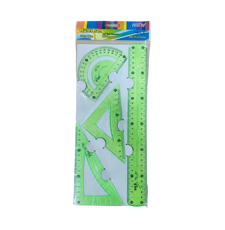 Plastic Ruler Set Transparent, Green Color, 30 Cm, 4 Pieces