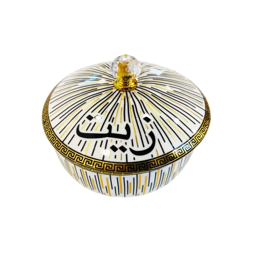طقم بورسلان زيت وزعتر مع ستاند معدن, باللون الأبيض - Image 3