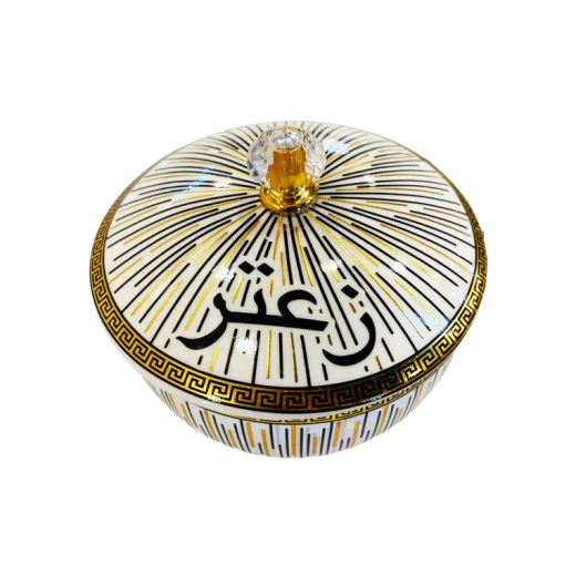 طقم بورسلان زيت وزعتر مع ستاند معدن, باللون الأبيض - Image 2