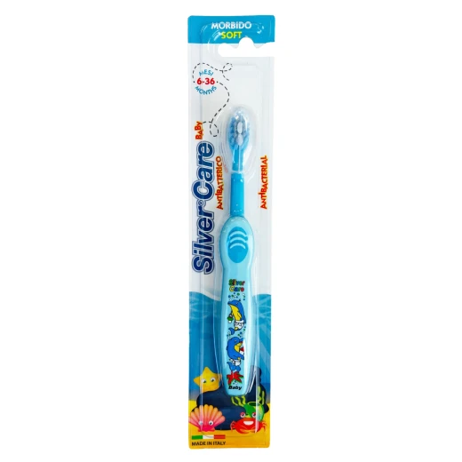 Silver Care Baby Toothbrush With Cover, Blue Color, 6 - 36 Months Silver Care Baby Toothbrush With Cover, Blue Color, 6 - 36 Months