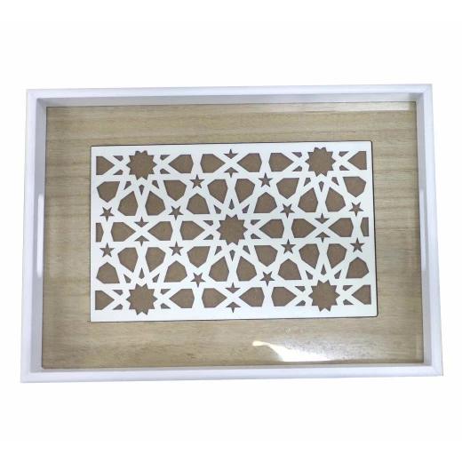صينية تقديم خشبية بسطح زجاجي، 30 × 40 × 4.5 سم صينية تقديم خشبية بسطح زجاجي، 30 × 40 × 4.5 سم
