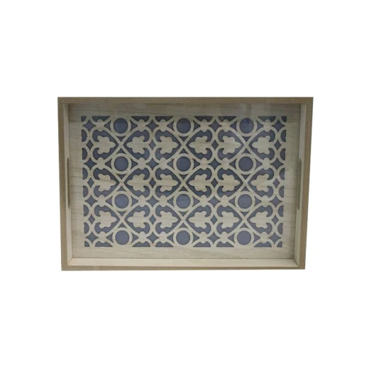 صينية تقديم خشبية مستطلية بسطح زجاجي، 30 × 40 × 4.5 سم صينية تقديم خشبية مستطلية بسطح زجاجي، 30 × 40 × 4.5 سم