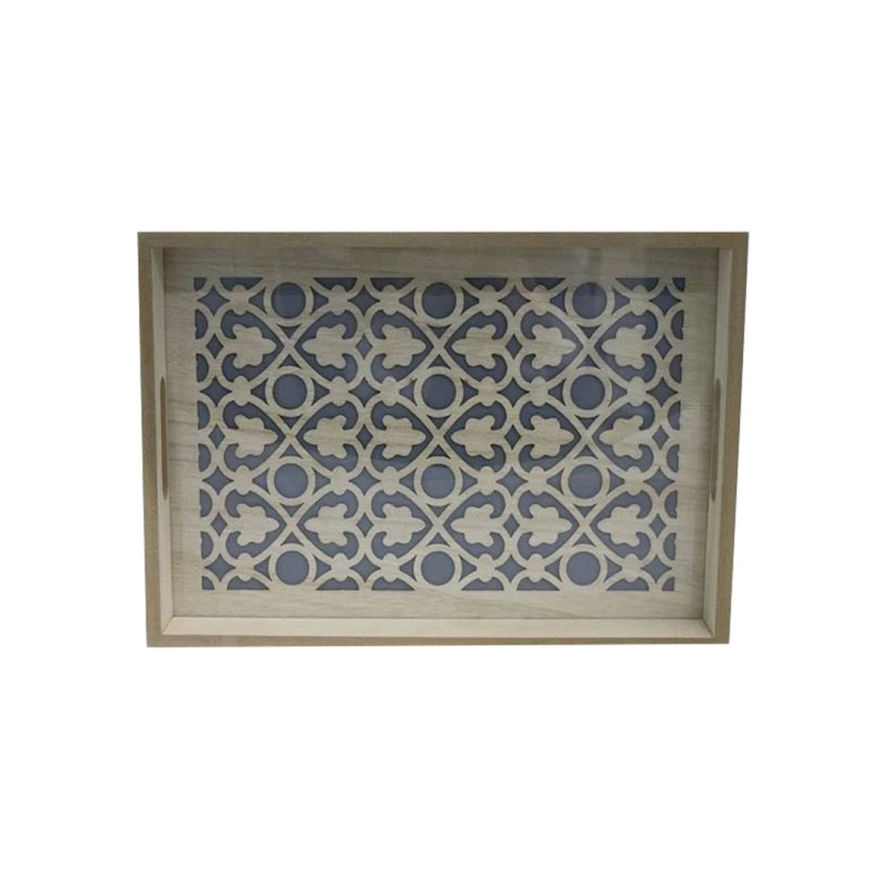 صينية تقديم خشبية مستطلية بسطح زجاجي، 30 × 40 × 4.5 سم