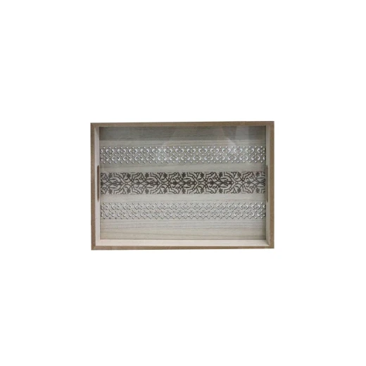 صينية تقديم خشبية بسطح زجاجي، 35 × 25 × 4.5 سم صينية تقديم خشبية بسطح زجاجي، 35 × 25 × 4.5 سم