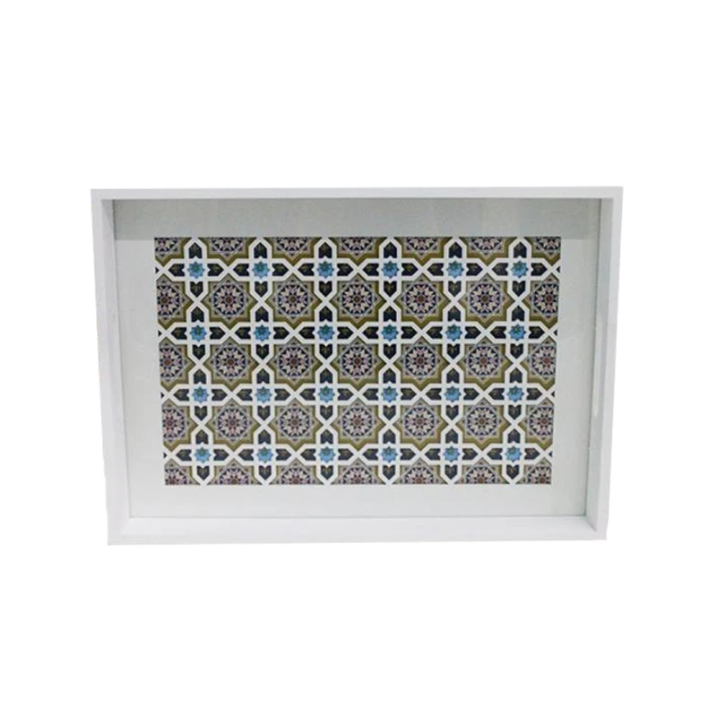 صينية تقديم خشبية بسطح زجاجي، باللون الأبيض، 30 × 40 × 4.5 سم