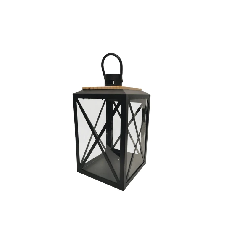 فانوس زجاجي ومعدني، باللون الأسود، 14 × 14 × 27.5 سم