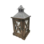 فانوس زجاجي ومعدني، باللون الرمادي، 16 × 16 × 34 سم