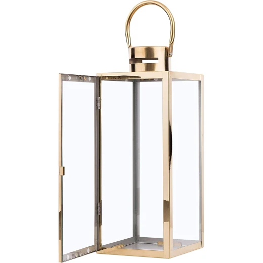فانوس زجاجي ومعدني، باللون الذهبي، 18 × 18 × 49 سم - Image 2