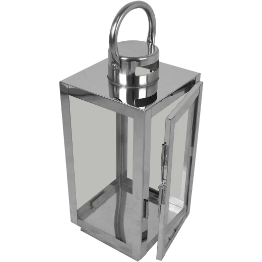 فانوس زجاجي ومعدني، باللون الفضي، 14 × 14 × 39 سم - Image 3