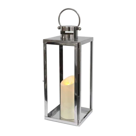 فانوس زجاجي ومعدني، باللون الفضي، 14 × 14 × 39 سم - Image 2