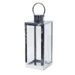 فانوس زجاجي ومعدني، باللون الفضي، 14 × 14 × 39 سم