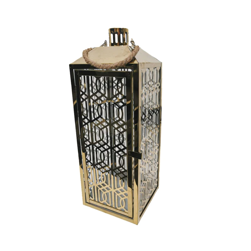 فانوس زجاجي ومعدني، باللون الذهبي، 18 × 18 × 48 سم