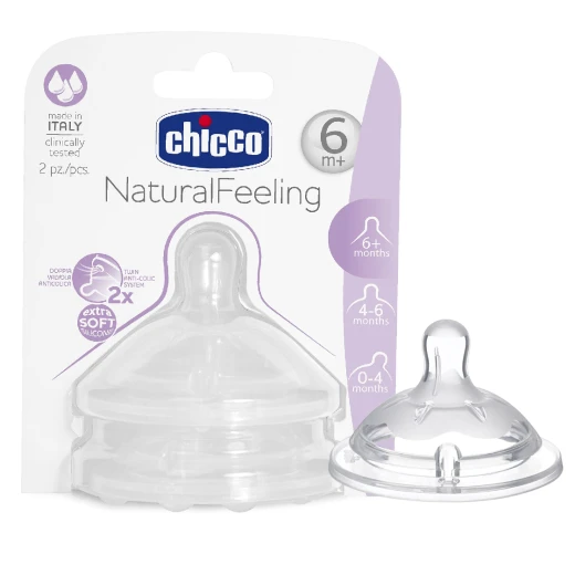 Chicco Natural Feeling Teat (6M+) Fast Flow 2 قطعة Chicco Natural Feeling Teat (6M+) Fast Flow 2 قطعة