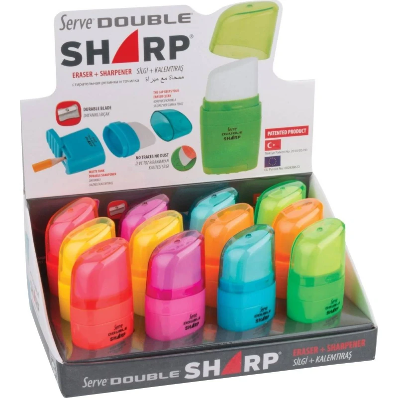 Serve Eraser With Sharpener, Assorted Colors, 1 Piece - Serve