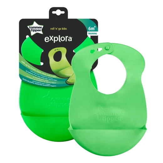 Tommee Tippee Roll & Go Silicone Baby Bib (7m+) Crumb Catcher, Easy Clean, BPA Free Green Tommee Tippee Roll & Go Silicone Baby Bib (7m+) Crumb Catcher, Easy Clean, BPA Free Green