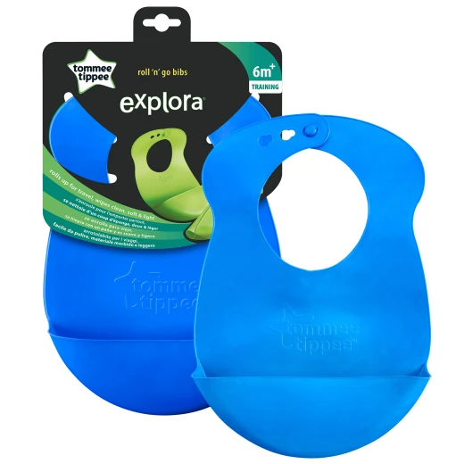 Tommee Tippee Roll & Go Silicone Baby Bib (7m+) Crumb Catcher, Easy Clean, BPA Free Blue Tommee Tippee Roll & Go Silicone Baby Bib (7m+) Crumb Catcher, Easy Clean, BPA Free Blue