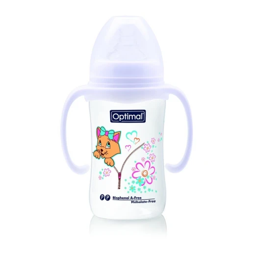 Optimal Wide Neck Baby bottle With Handle, White Color, 240 Ml Optimal Wide Neck Baby bottle With Handle, White Color, 240 Ml