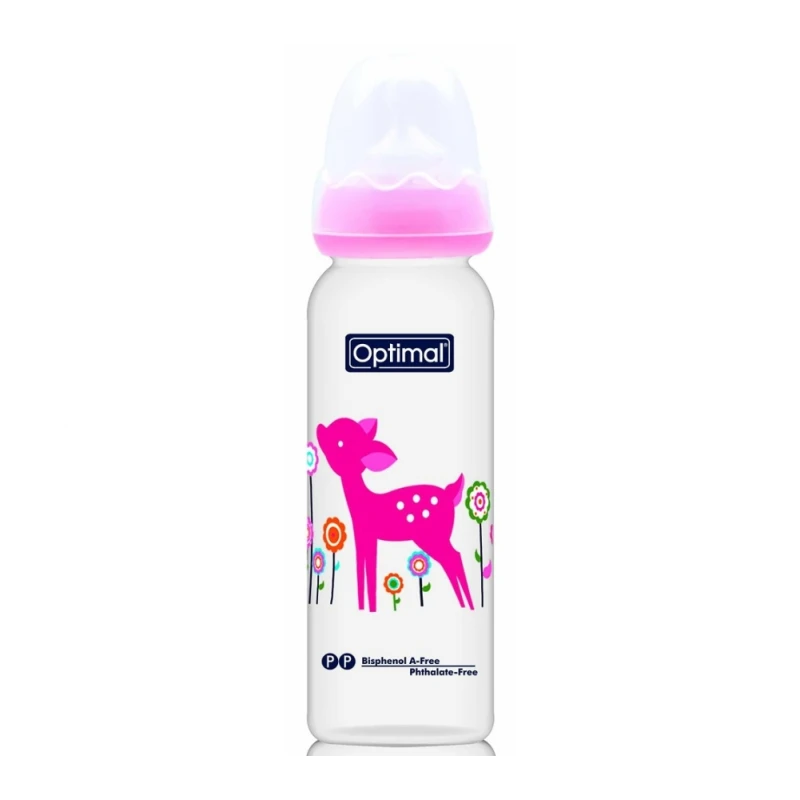 Optimal Slim Waist Feeding Bottle With Round Nipple 240ml, 1 Pack, Pink - Optimal