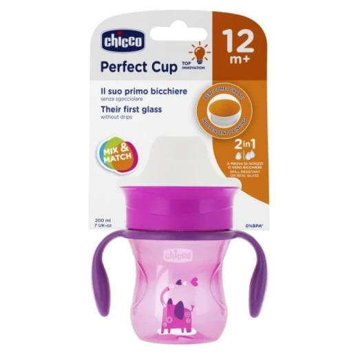 Chicco NaturalFit 360 Degree Rim Trainer Sippy Cup with Handles, in Pink, 200 ml, +12 أشهر Chicco NaturalFit 360 Degree Rim Trainer Sippy Cup with Handles, in Pink, 200 ml, +12 أشهر