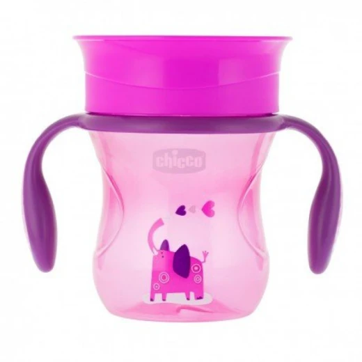 Chicco NaturalFit 360 Degree Rim Trainer Sippy Cup with Handles, in Pink, 200 ml, +12 أشهر - تشيكو - Image 3