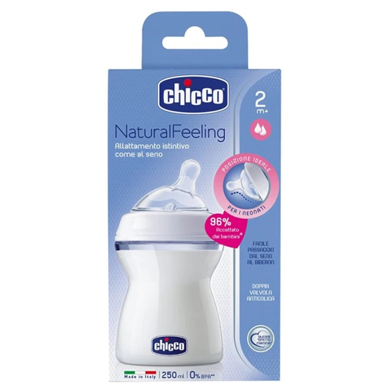 Chicco Natural Feeling + 2m زجاجة تدفق متوسط 250 مل - تشيكو