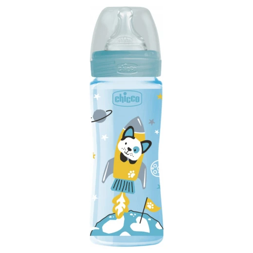 Chicco Well Being Plastic Baby Bottle With Fast Flow Silicone Nipple - Blue Chicco Well Being Plastic Baby Bottle With Fast Flow Silicone Nipple - Blue